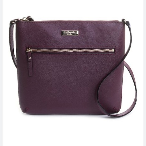 KATE SPADE PLUM LAUREL SAFFIANO LEATHER CROSSBODY LAVENDER KS JACQUARD INTERIOR - Picture 1 of 16